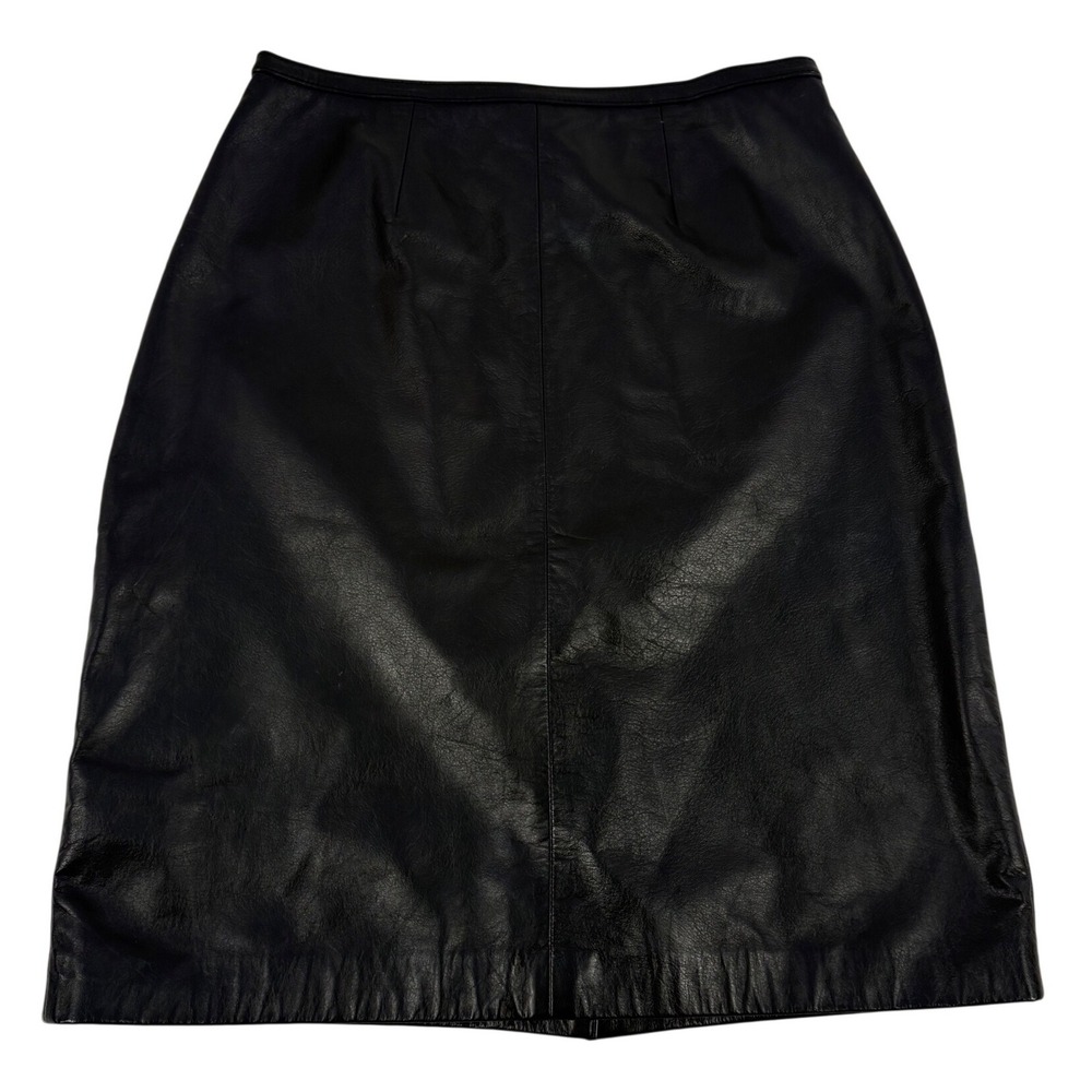 Vintage Leather Black Mini Skirt Women's 6 Back Slit Lined Dark Feminine Goth